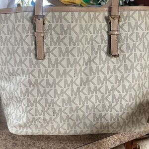 Michael Kors Beige and Taupe MK Signature Tote